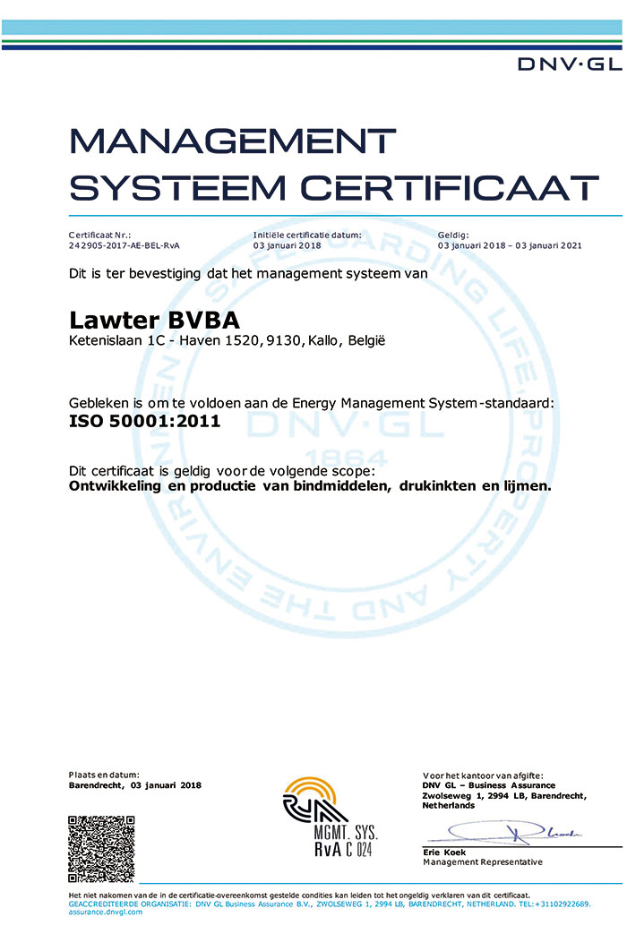 ISO 50001 certificate