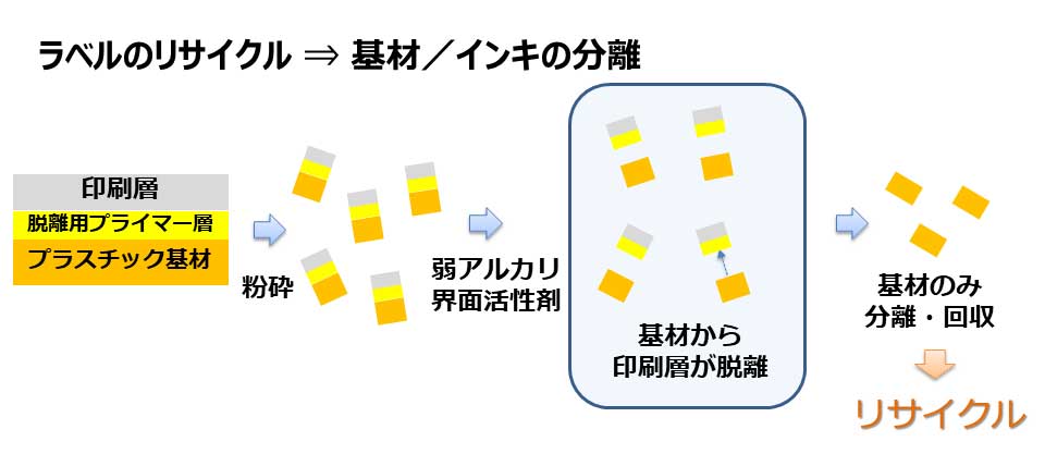 印刷層の脱離とリサイクルフロー